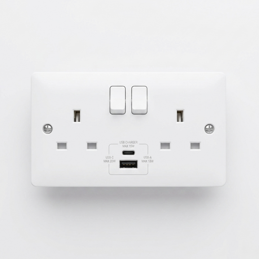 13A Double USB Socket USB-A & USB-C Fast Charging White | Elite Elegance
