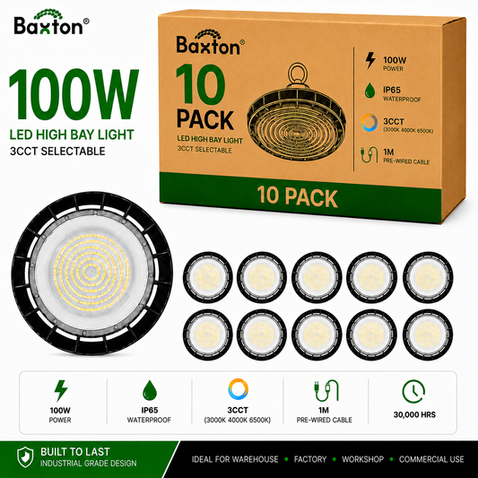Baxton 100W UFO LED High Bay Light 3CCT (3000K 4000K 6500K) IP65 | Trade Carton (10pcs)