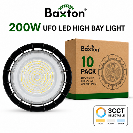 Baxton 200W UFO LED High Bay Light 3CCT (3000K 4000K 6500K) (90lm/w) IP65 | Trade Carton (10pcs)