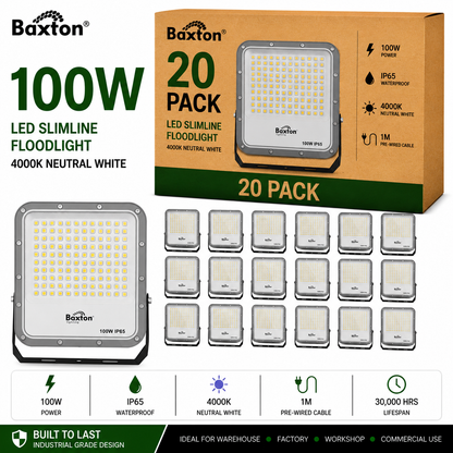 Baxton Ultimate 100W LED Floodlight 4000K High Lumen (150lm/w) IP65 – Trade Carton (20 Pack)