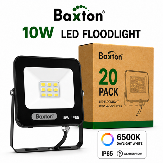 Baxton 10W LED Floodlights 6500K Daylight White (100lm/w) IP65 | Trade Carton (20pcs)