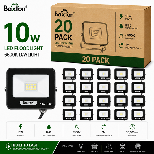 Baxton 10W LED Floodlights 6500K Daylight White IP65 | Trade Carton (20pcs)