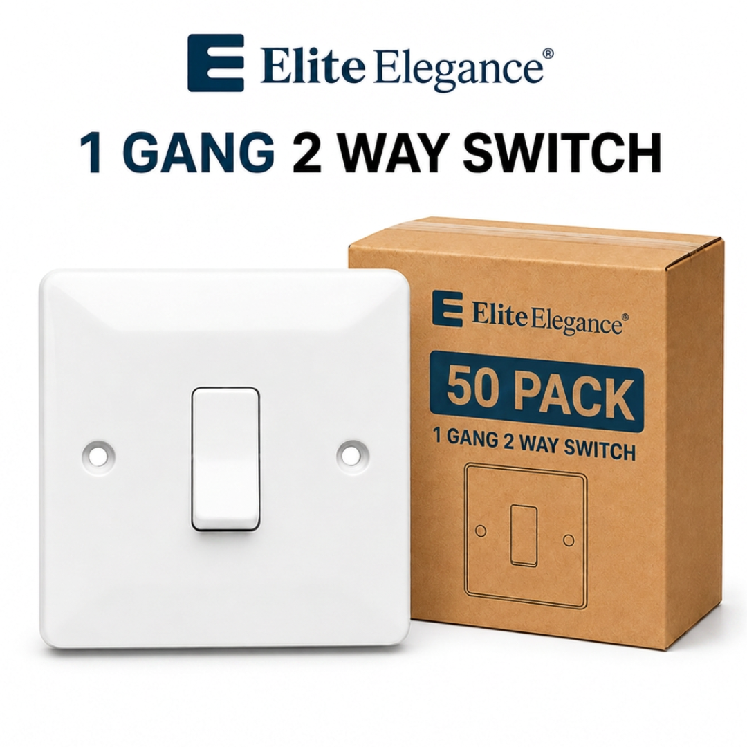 Elite Elegance 1 Gang 2 Way Light Switch 10AX White – Trade Carton (50 Pack)