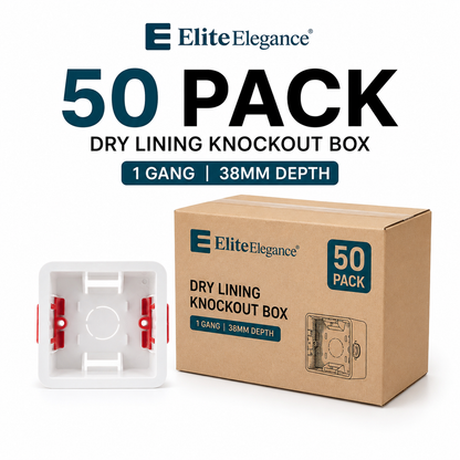 50 Pack 1 Gang Dry Lining Back Boxes 38mm Knockout Pattress | Elite Elegance