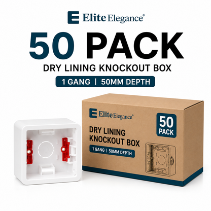 50 Pack 1 Gang Dry Lining Back Boxes 50mm Knockout Pattress | Elite Elegance