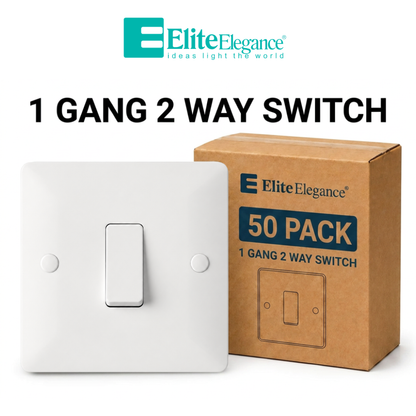 Elite Elegance 1 Gang 2 Way Light Switch 10AX White – Trade Carton (50 Pack)