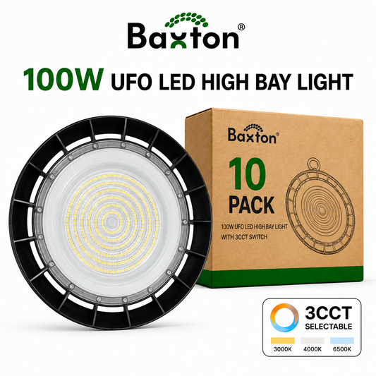 Baxton 100W UFO LED High Bay Light 3CCT (3000K 4000K 6500K) (90lm/w) IP65 | Trade Carton (10pcs)
