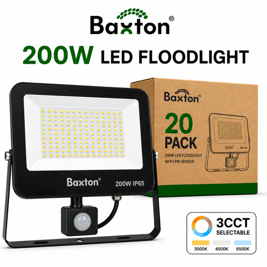 Baxton 20 Pack 200W LED Floodlights With PIR Sensor 3CCT IP65 Trade Carton
