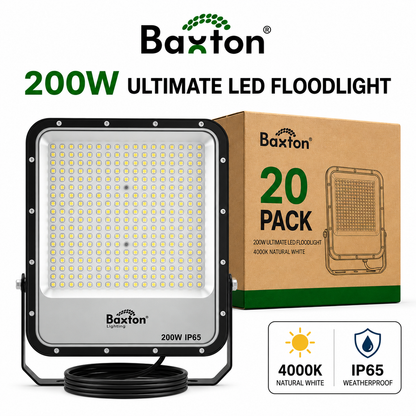 Baxton Ultimate 200W LED Floodlight 4000K High Lumen (150lm/w) IP65 – Trade Carton (20 Pack)