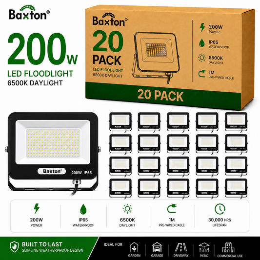 Baxton 200W LED Floodlights 6500K Daylight White IP65 | Trade Carton (20pcs)