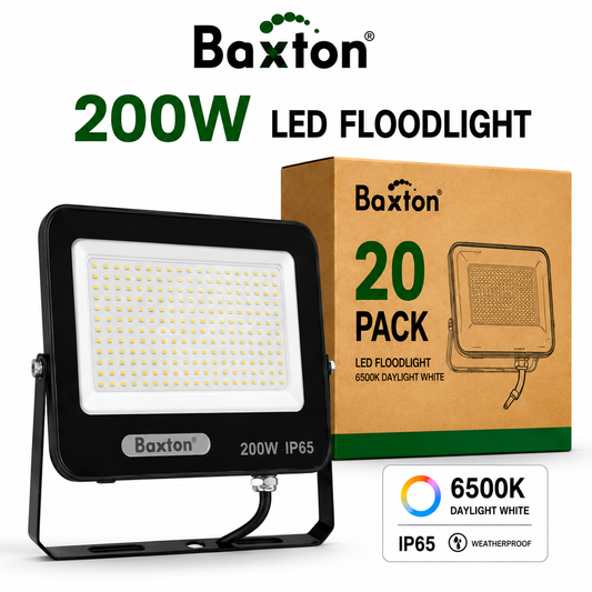 Baxton 200W LED Floodlights 6500K Daylight White (100lm/w) IP65 | Trade Carton (20pcs)