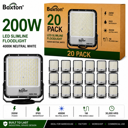 Baxton Ultimate 200W LED Floodlight 4000K High Lumen (150lm/w) IP65 – Trade Carton (20 Pack)