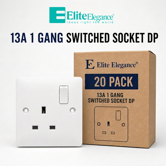 Elite Elegance 13A Single Switched Socket DP White – Installer Pack (20 Pack)