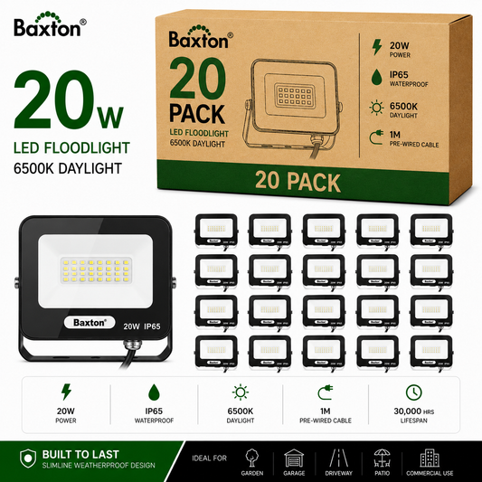 Baxton 20W LED Floodlights 6500K Daylight White IP65 | Trade Carton (20pcs)