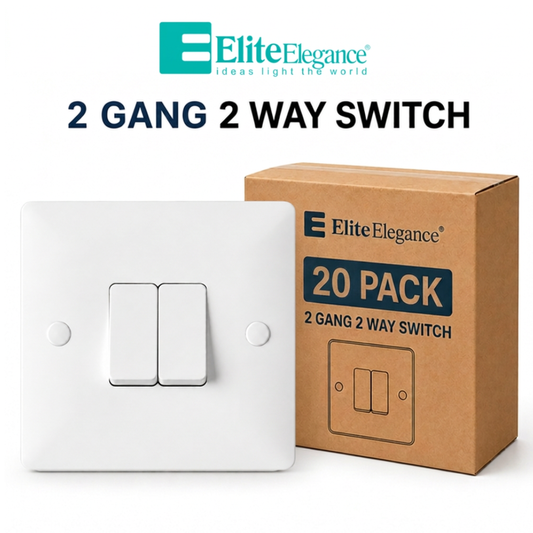 Elite Elegance 2 Gang 2 Way Light Switch 10AX White – Installer Pack (20 Pack)