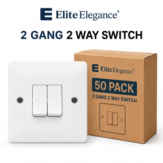 Elite Elegance 2 Gang 2 Way Light Switch 10AX White – Trade Carton (50 Pack)