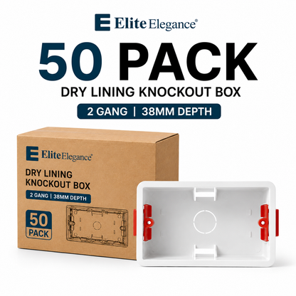 50 Pack 2 Gang Dry Lining Back Boxes 38mm Knockout Pattress | Elite Elegance