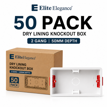 50 Pack 2 Gang Dry Lining Back Boxes 50mm Knockout Pattress | Elite Elegance