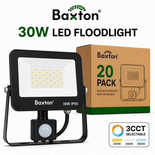 Baxton 20 Pack 30W LED Floodlights With PIR Sensor 3CCT IP65 Trade Carton
