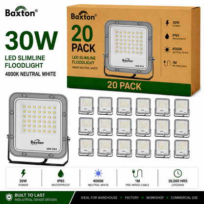 Baxton Ultimate 30W LED Floodlight 4000K High Lumen (150lm/w) IP65 – Trade Carton (20 Pack)