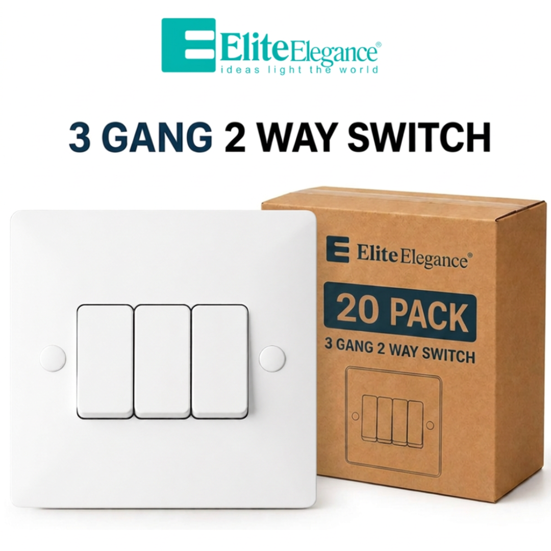 Elite Elegance 3 Gang 2 Way Light Switch 10AX White – Installer Pack (20 Pack)