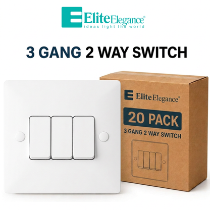 Elite Elegance 3 Gang 2 Way Light Switch 10AX White – Installer Pack (20 Pack)
