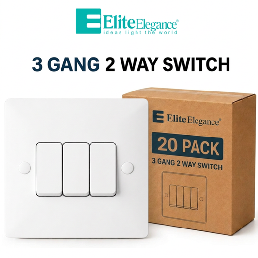 Elite Elegance 3 Gang 2 Way Light Switch 10AX White – Installer Pack (20 Pack)