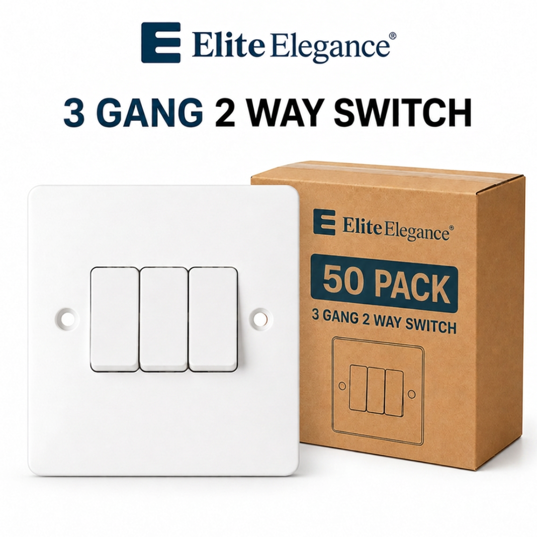Elite Elegance 3 Gang 2 Way Light Switch 10AX White – Trade Carton (50 Pack)