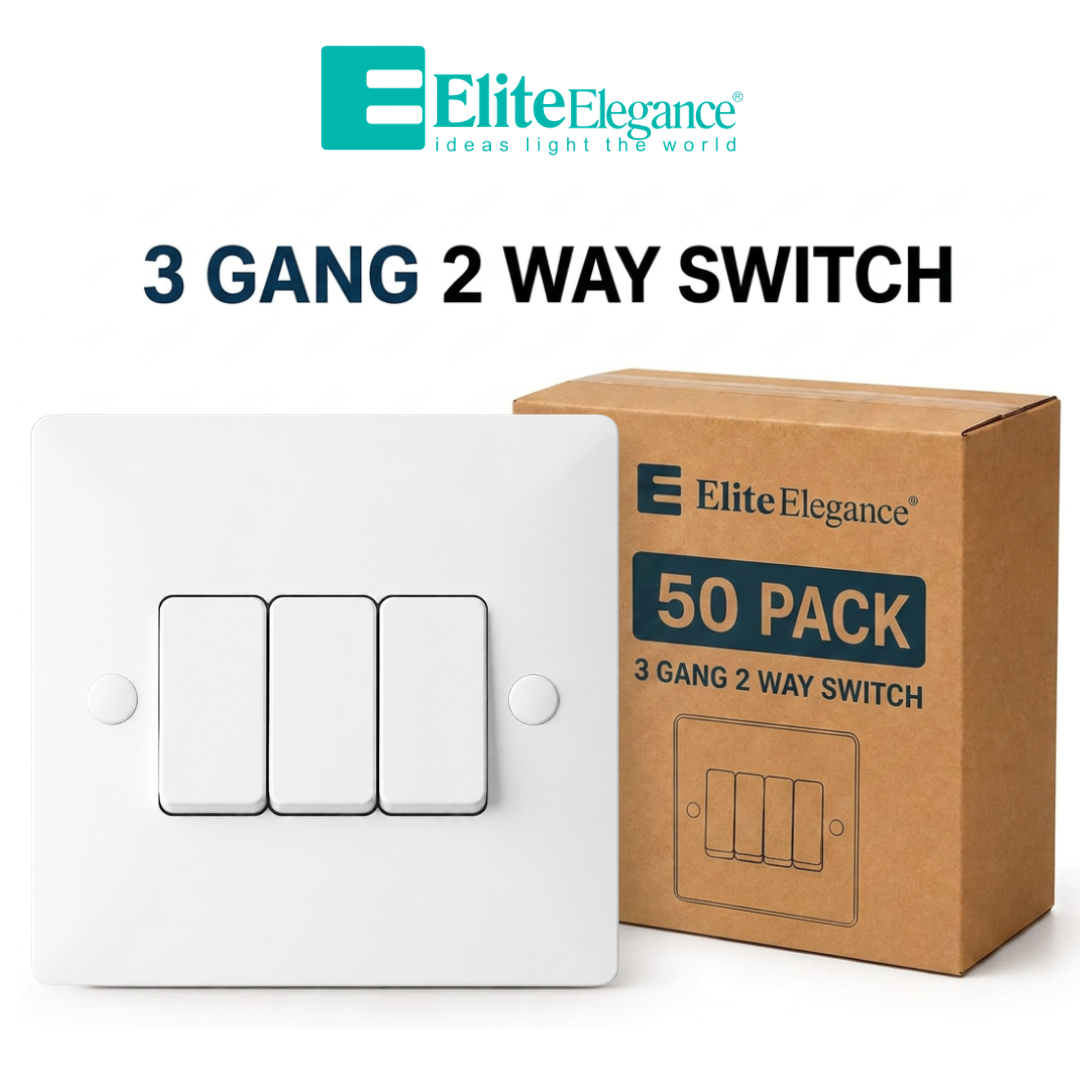Elite Elegance 3 Gang 2 Way Light Switch 10AX White – Trade Carton (50 Pack)