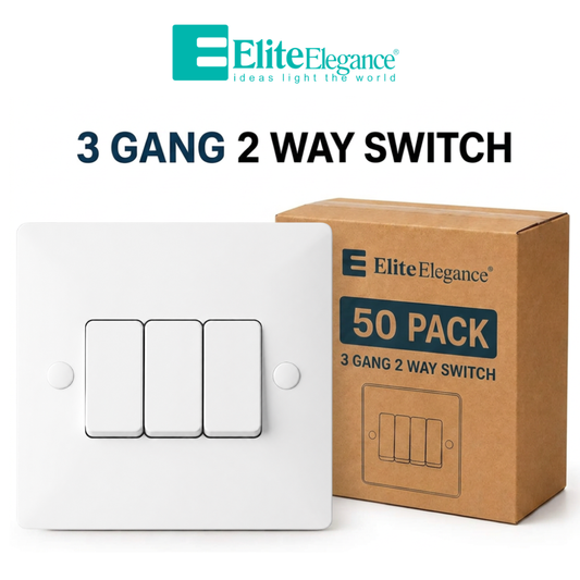 Elite Elegance 3 Gang 2 Way Light Switch 10AX White – Trade Carton (50 Pack)