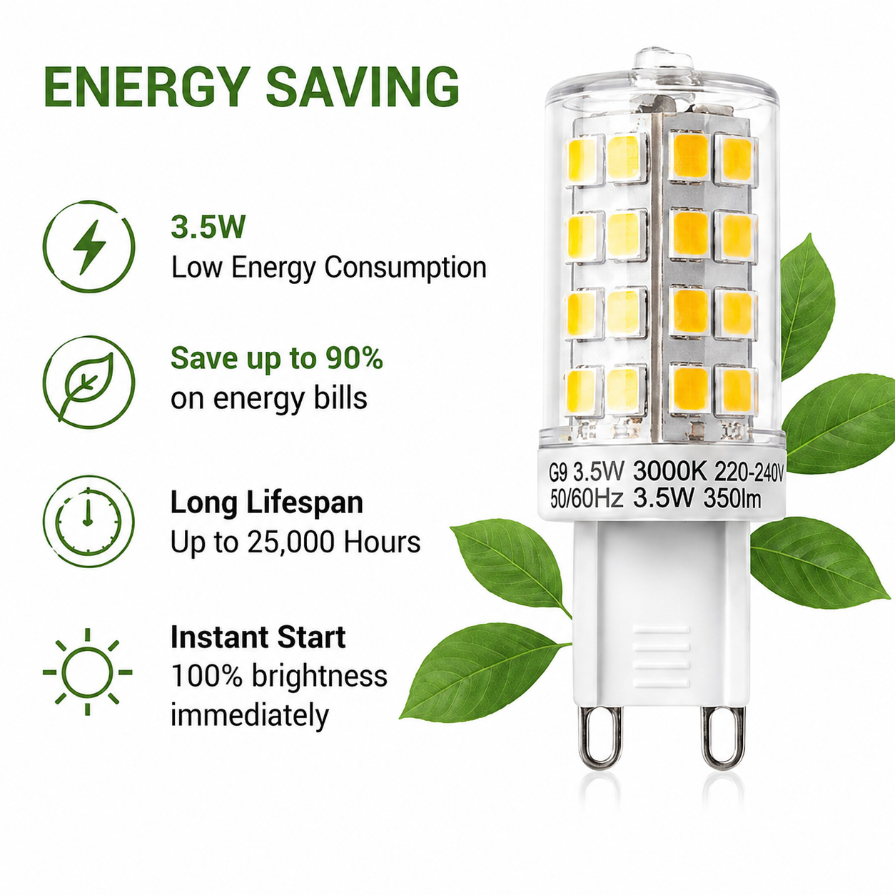 Baxton 10 Pack G9 LED Light Bulbs 3.5W Warm White 3000K Non Dimmable