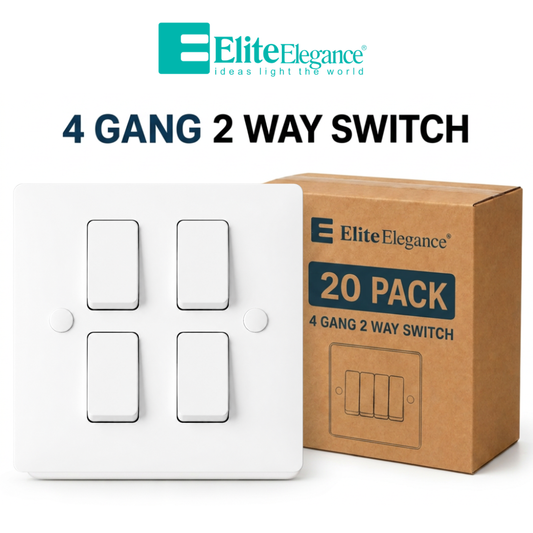 Elite Elegance 4 Gang 2 Way Light Switch 10AX White – Installer Pack (20 Pack)