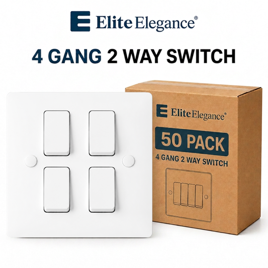 Elite Elegance 4 Gang 2 Way Light Switch 10AX White – Trade Carton (50 Pack)