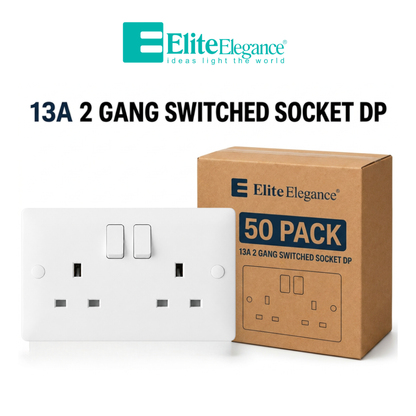 Elite Elegance 13A Double Switched Socket DP White – Trade Carton (50 Pack)