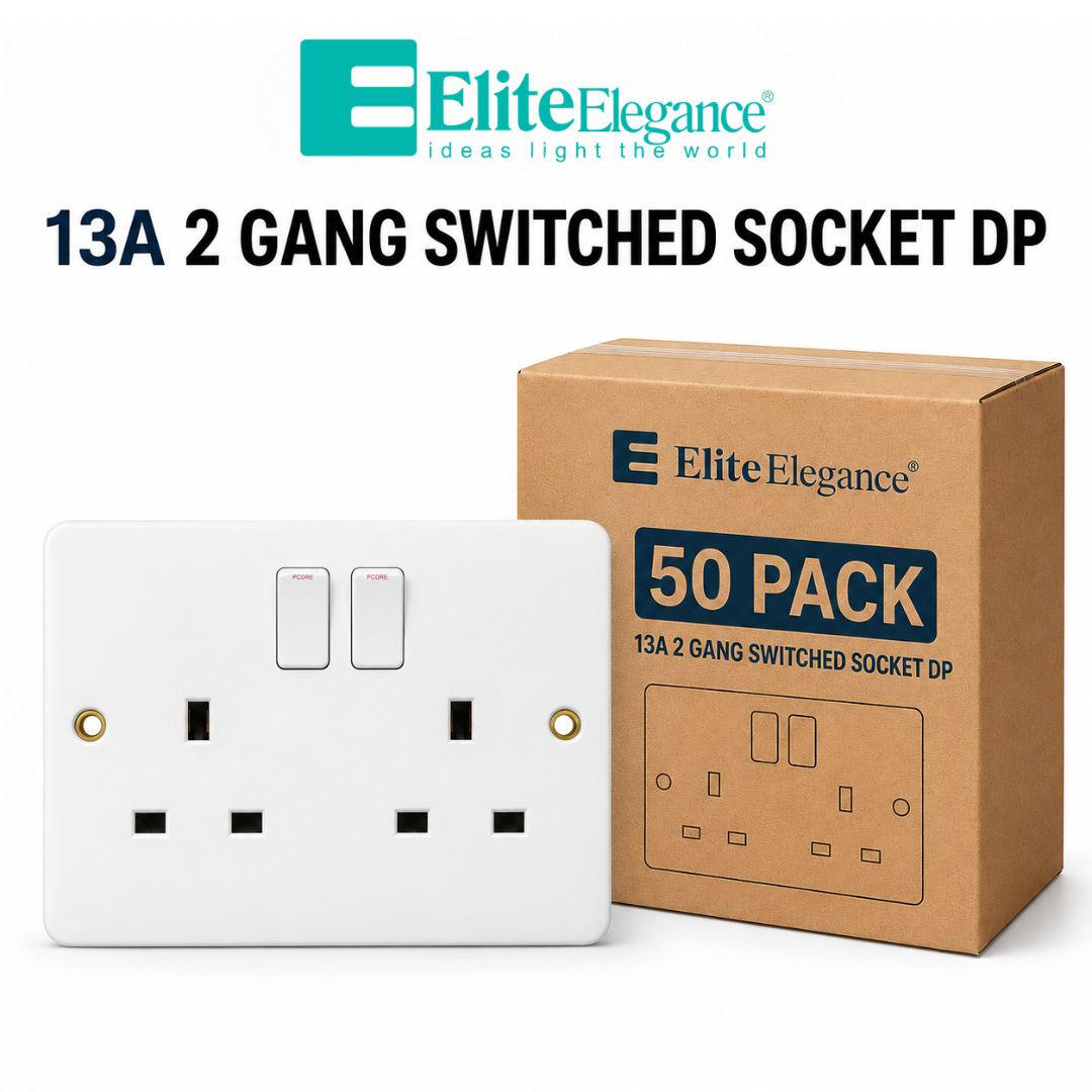 Elite Elegance 13A Double Switched Socket DP White – Trade Carton (50 Pack)