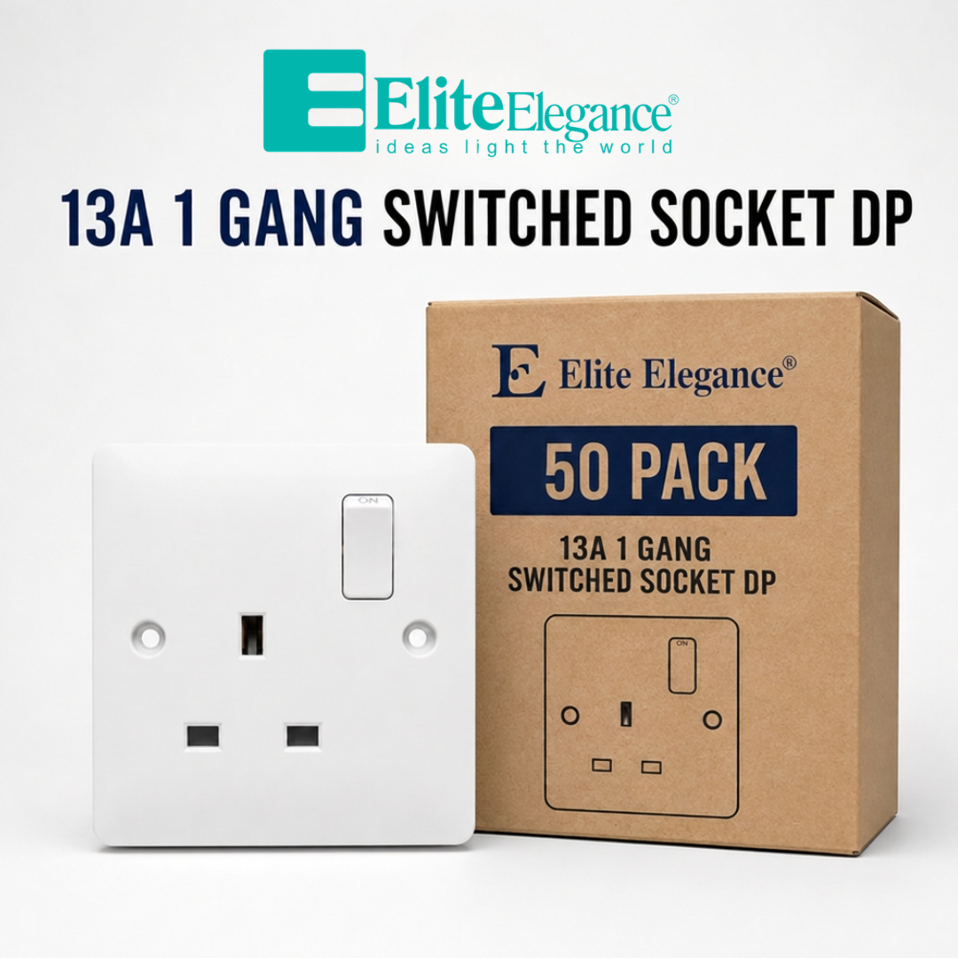 Elite Elegance 13A Single Switched Socket DP White – Trade Carton (50 Pack)