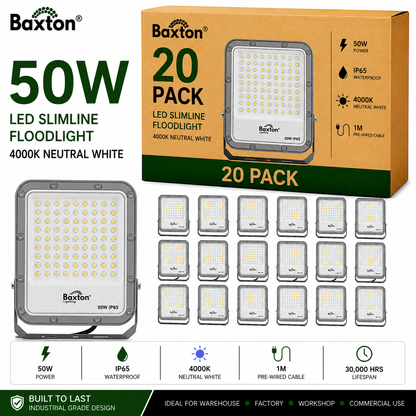 Baxton Ultimate 50W LED Floodlight 4000K High Lumen (150lm/w) IP65 – Trade Carton (20 Pack)