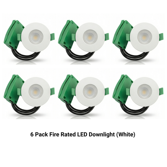 6 Pack Fire Rated LED Downlights IP65 3CCT Dimmable Push-Fit Ceiling Spot Lights