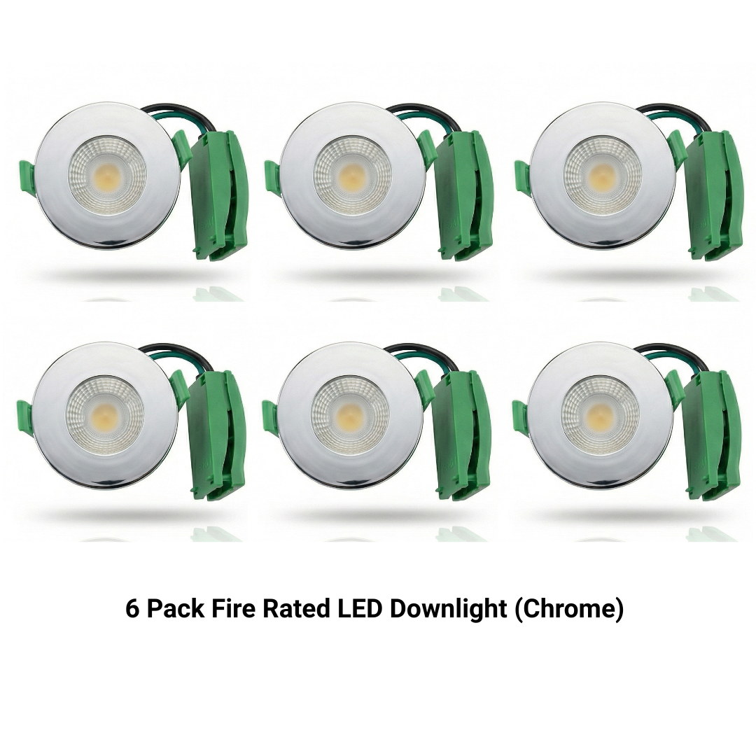 6 Pack Fire Rated LED Downlights IP65 3CCT Dimmable Push-Fit Ceiling Spot Lights