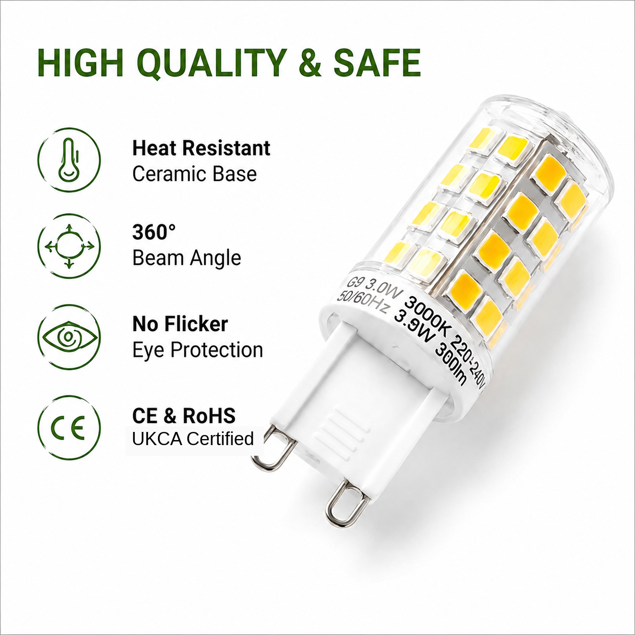 Baxton 10 Pack G9 LED Light Bulbs 3.5W Warm White 3000K Non Dimmable