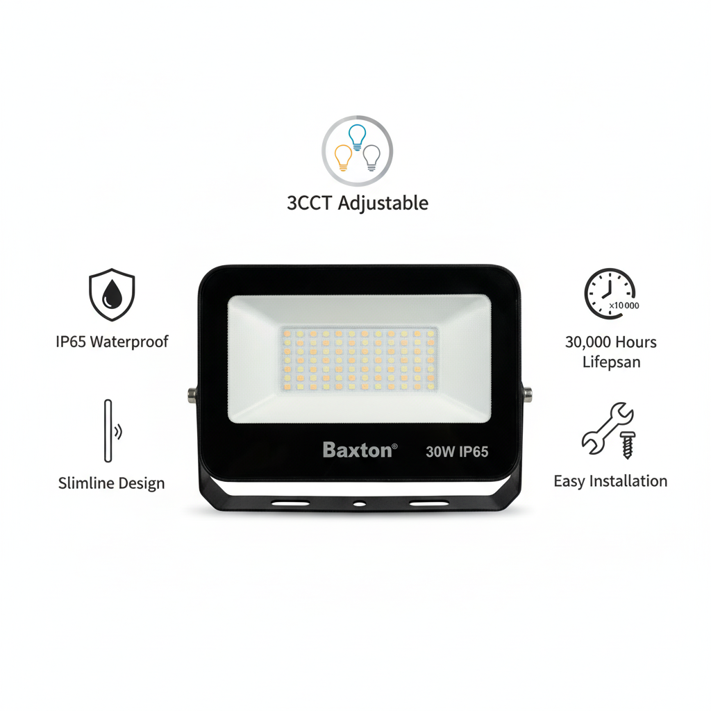 Baxton 200W LED Floodlight 3CCT (3000K 4000K 6500K) IP65 Outdoor Light