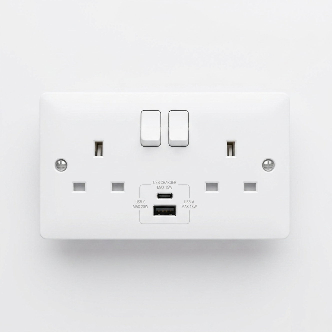 13A Double USB Socket USB-A & USB-C Fast Charging White | Elite Elegance