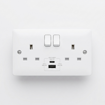13A Double USB Socket USB-A & USB-C Fast Charging White | Elite Elegance