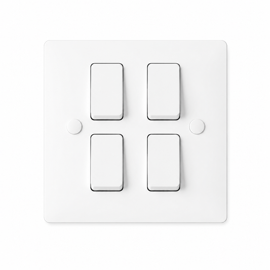 White 4 Gang 2 Way Light Switch 10AX | Elite Elegance
