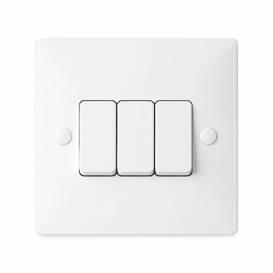White 3 Gang 2 Way Light Switch 10AX | Elite Elegance