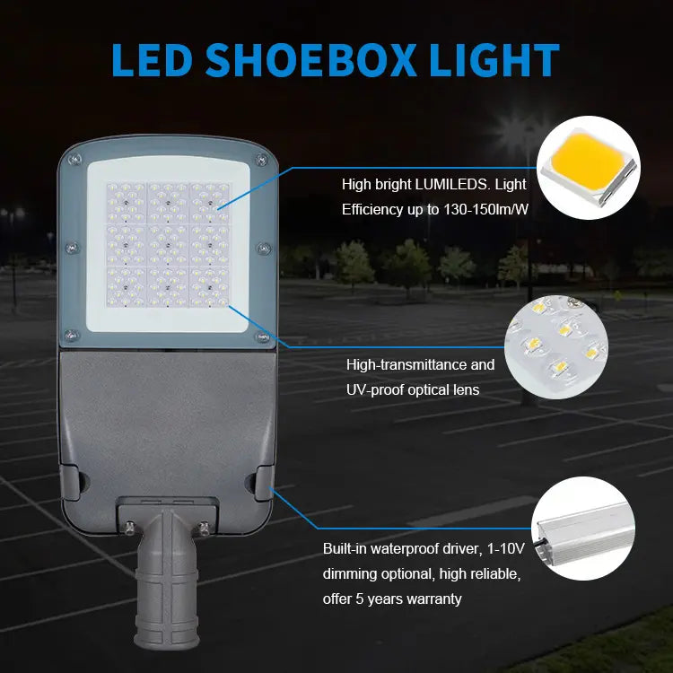 COMMERCIAL SHOEBOX LED STREET LIGHT – PHOTOCELL AUTOMATIC ON/OFF
